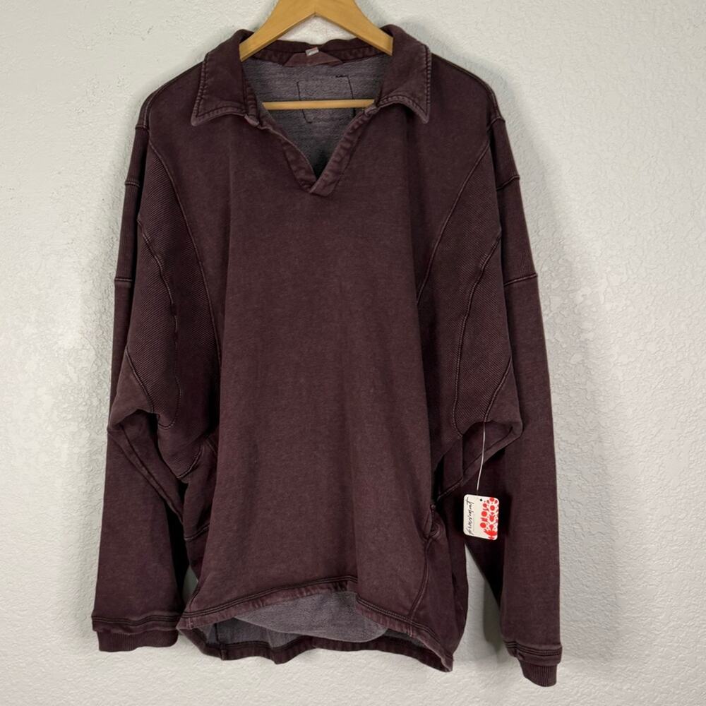 NWT Free People Movement Work it Out Oversized Collared Sweatshirt Boho Athlesiu